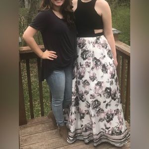 Long Floral Prom Dress with Sheer Side Paneling